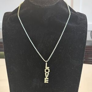 TOVA Lemon Crystal LOVE Necklace with Mint Crystal Chain with Patina Wash